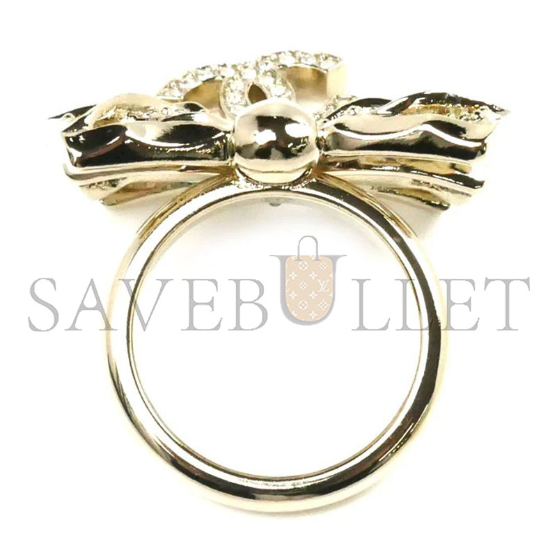Ch**el metal ribbon coco mark rhinestone ring abd506